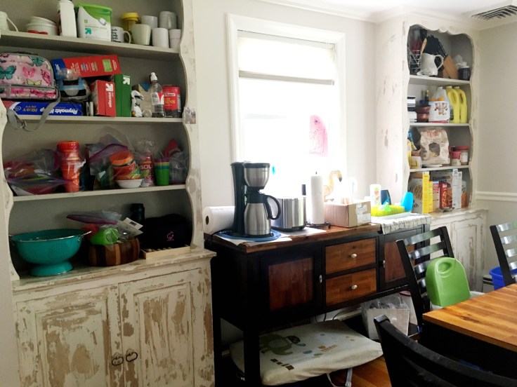 cluttered dining room
