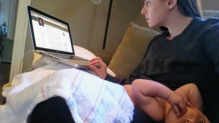 Mom working on laptop