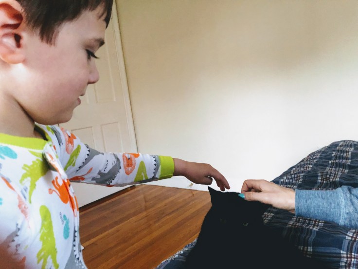 Reece and Mom petting Shadow