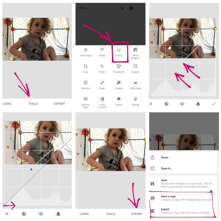 Snapseed: Lightening and adding contrast