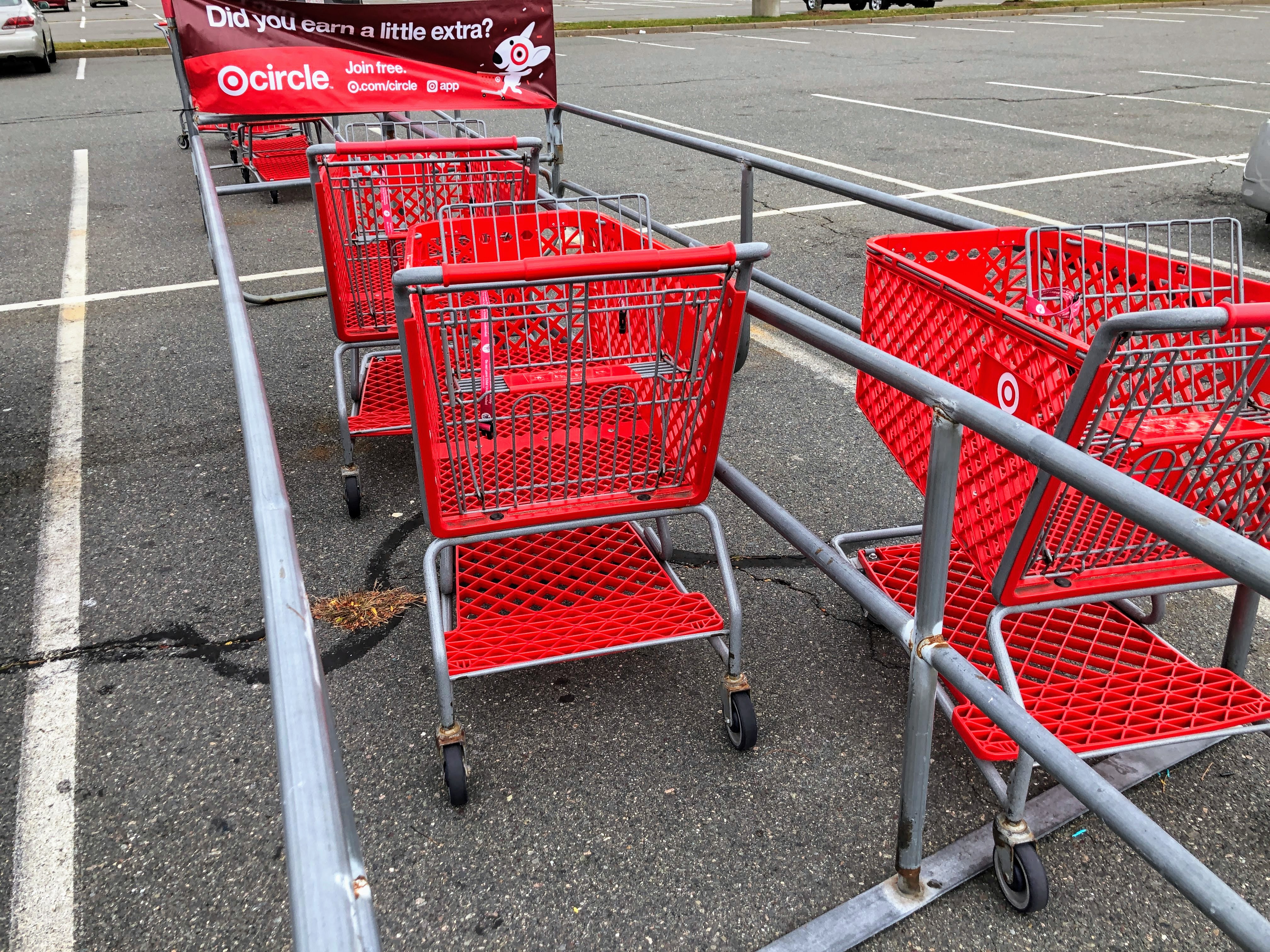 Target shopping carts in parking lot